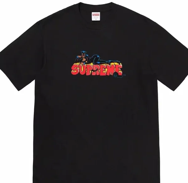 M T-shirt S Printed and White Cartoon Black Catwoman Short Sleeve Pattern Letter 22FW Week Tee L XL 0831
